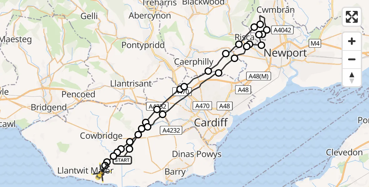 Routekaart van de vlucht: Police Helicopter to MOD St Athan, MOD St Athan