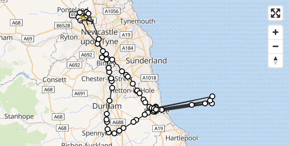 Flight route map: Police Helicopter to Newcastle upon Tyne, Falcon Way
