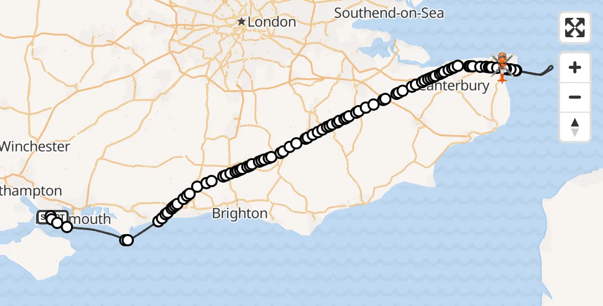 Flight route map: Coastguard Helicopter to Manston Airport, Manston Airport