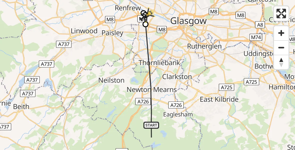 Flight route map: Police Helicopter to Glasgow, Bogmoor Place