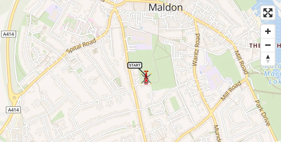 Flight route map: Air Ambulance Helicopter to Heybridge, Fambridge Road