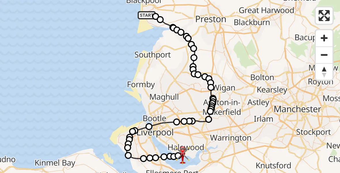Flight route map: Air Ambulance Helicopter to Liverpool John Lennon Airport, Liverpool John Lennon Airport