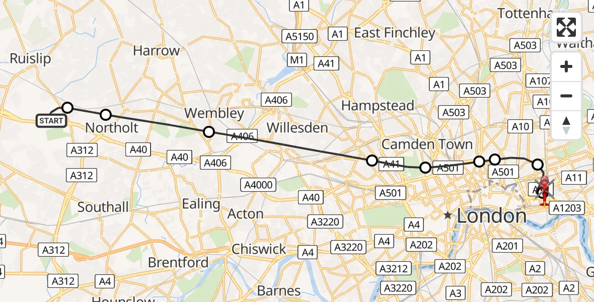 Routekaart van de vlucht: Air Ambulance Helicopter to Royal London Hospital, Royal London Hospital