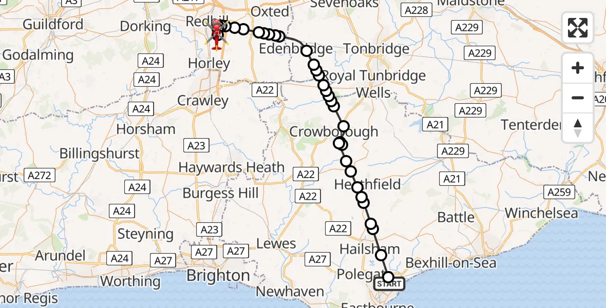 Routekaart van de vlucht: Air Ambulance Helicopter to Redhill Aerodrome, Redhill Aerodrome
