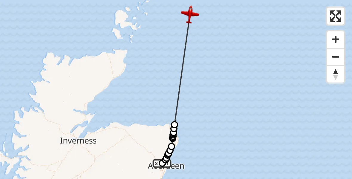 Flight route map: Air Ambulance Aircraft to North Sea, North Sea