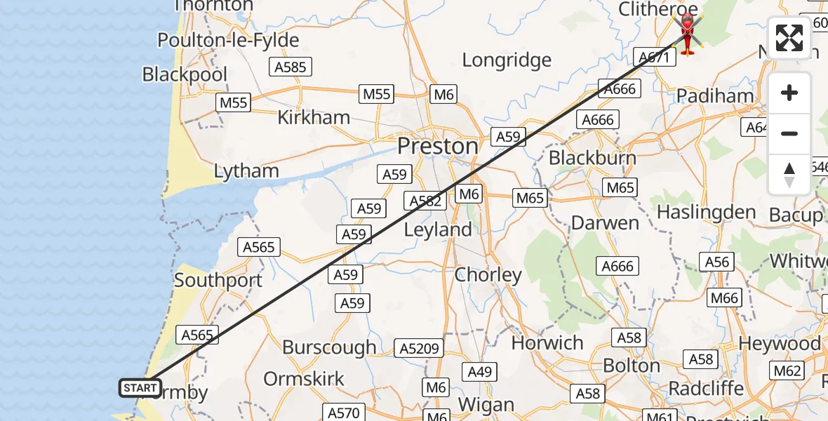 Routekaart van de vlucht: Air Ambulance Helicopter to Sabden, Clitheroe Road