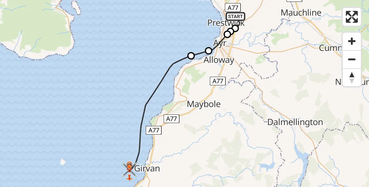 Flight route map: Coastguard Helicopter to Inner Seas, Inner Seas