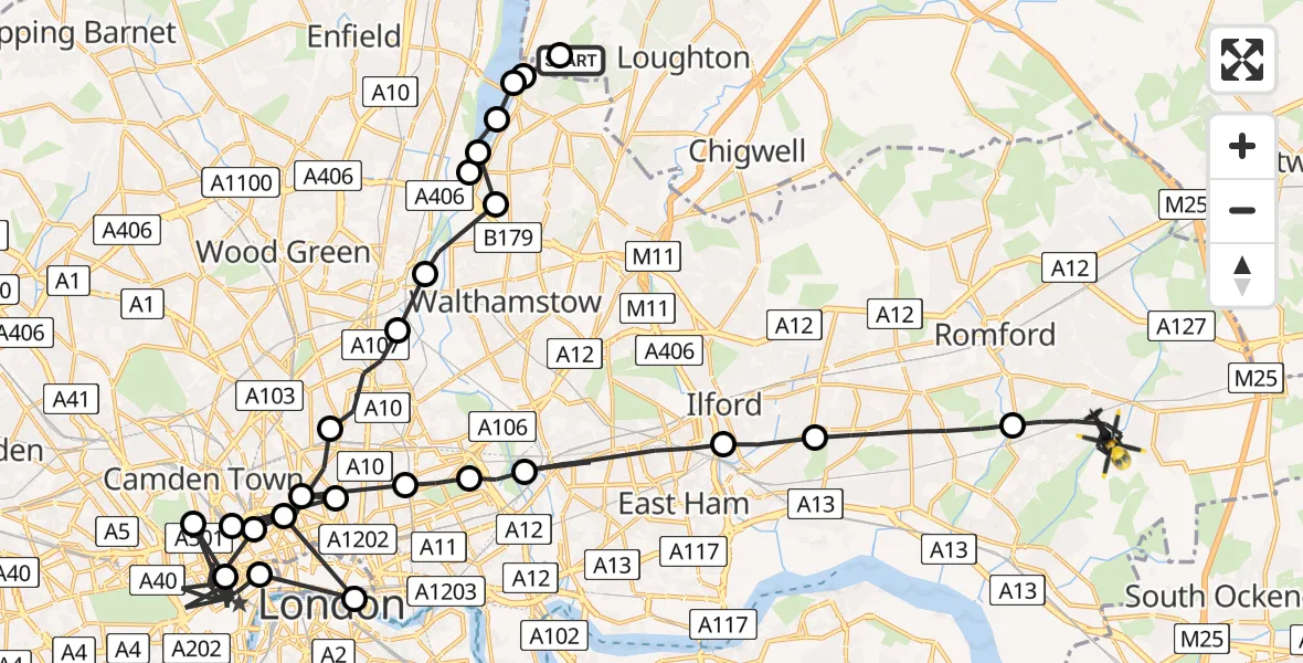 Flight route map: Police Helicopter to London Borough of Havering, Ingrebourne Way