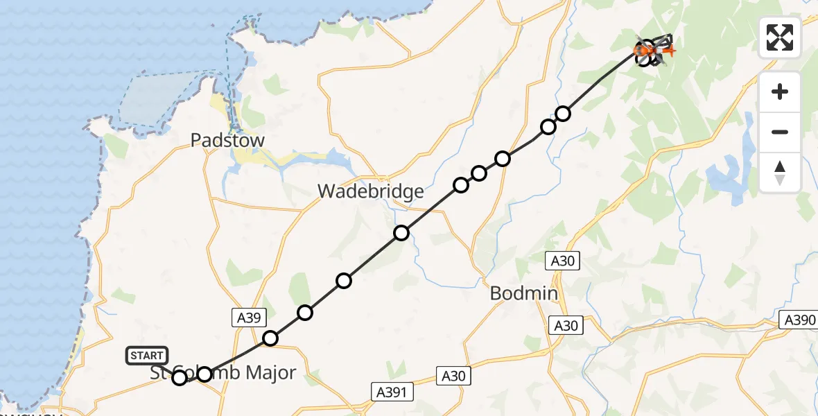 Flight route map: Coastguard Helicopter to St. Breward, St. Breward