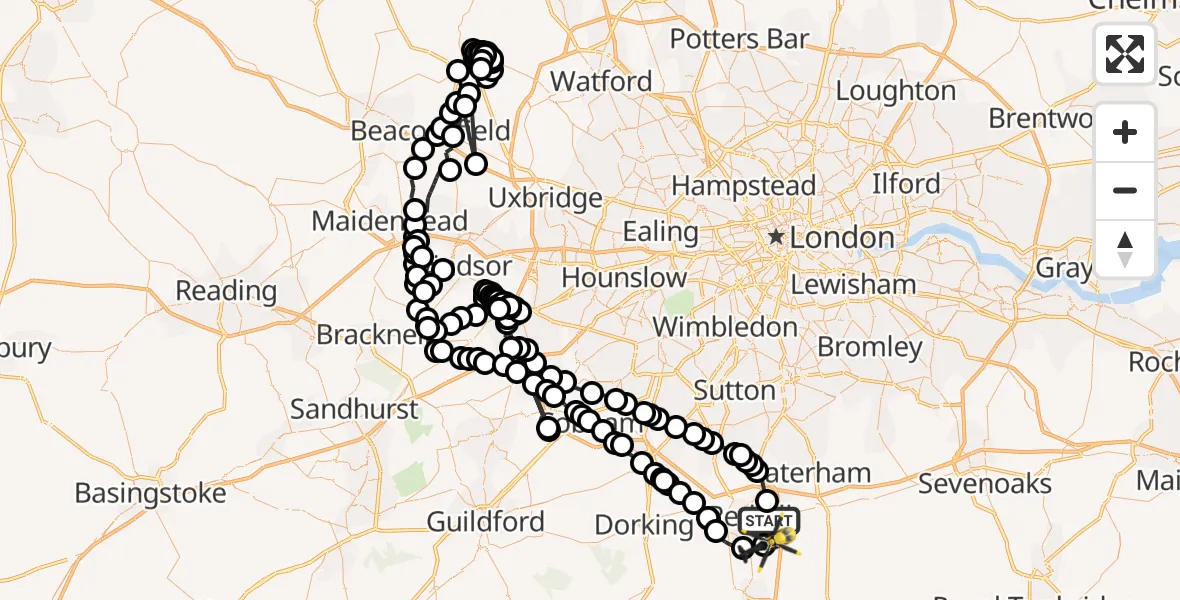 Flight route map: Police Helicopter to Redhill Aerodrome, Redhill Aerodrome