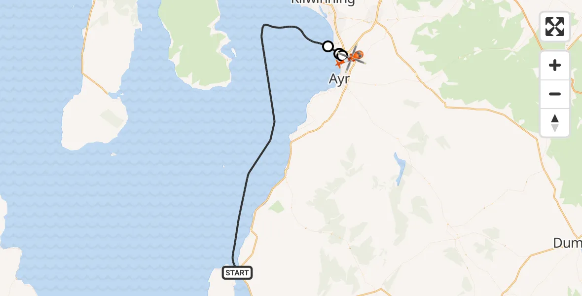 Flight route map: Coastguard Helicopter to Glasgow Prestwick Airport, Glasgow Prestwick Airport