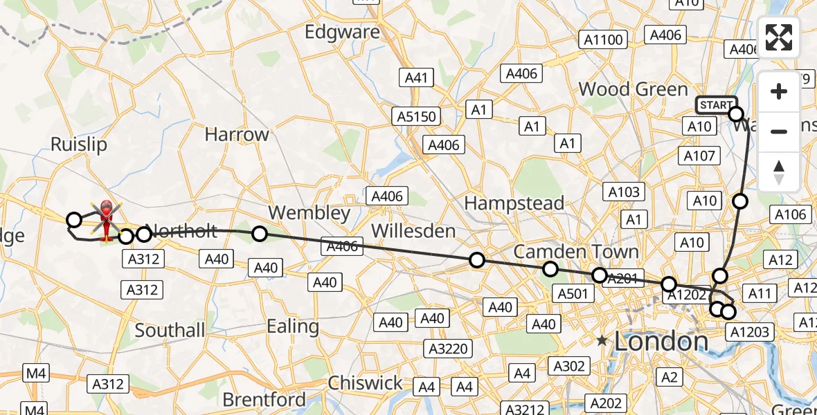 Routekaart van de vlucht: Air Ambulance Helicopter to RAF Northolt, RAF Northolt