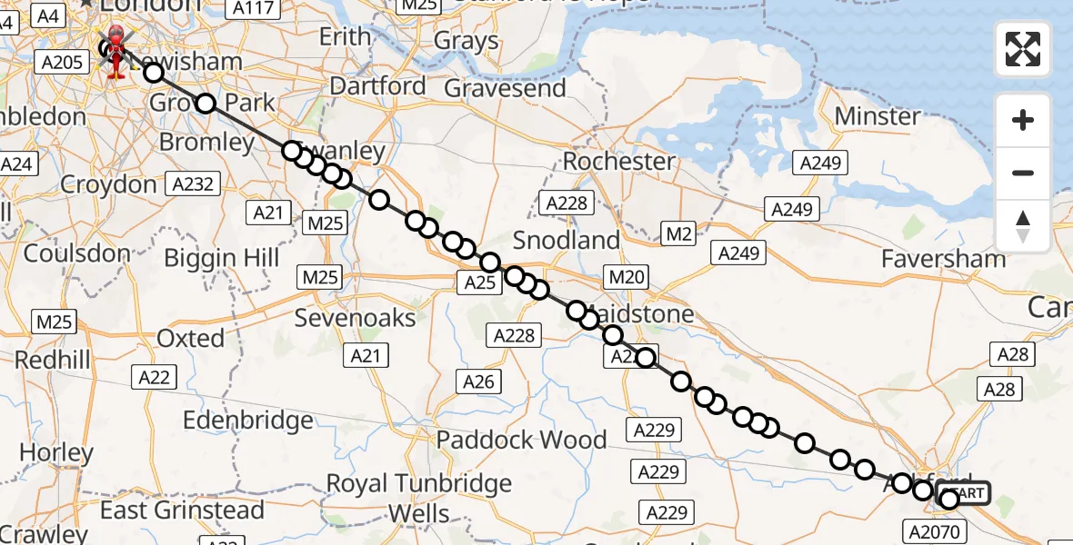 Flight route map: Air Ambulance Helicopter to Kings College London Hospital, Kings College London Hospital