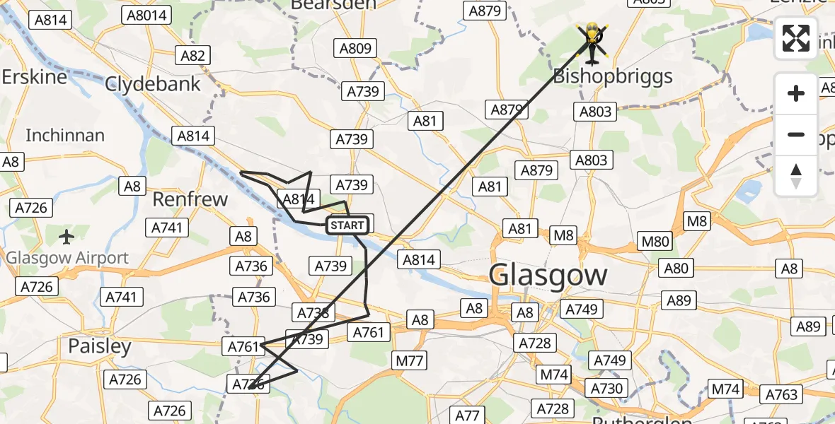 Flight route map: Police Helicopter to Bishopbriggs, Tofthill Gardens