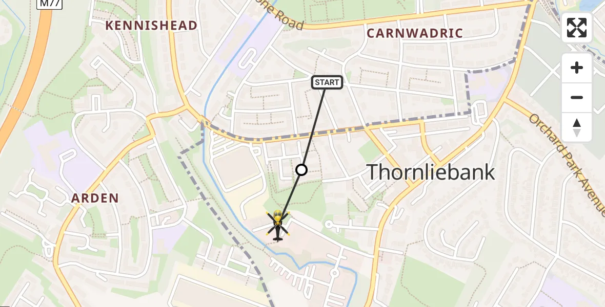 Flight route map: Police Helicopter to Thornliebank, Thornliebank