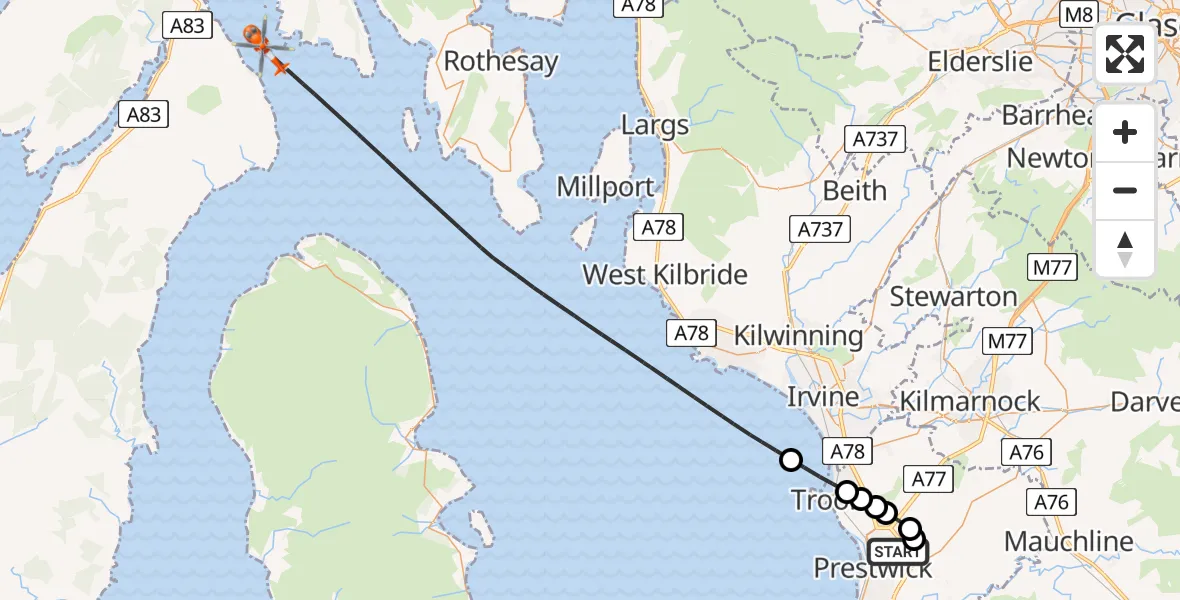 Flight route map: Coastguard Helicopter to Inner Seas, Inner Seas