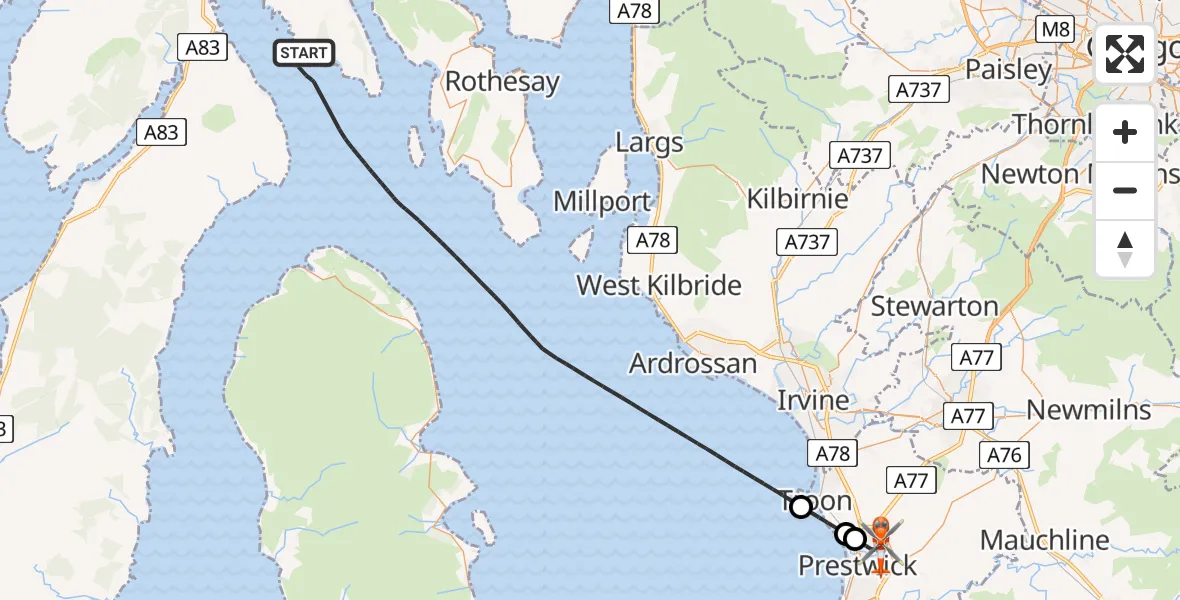Routekaart van de vlucht: Coastguard Helicopter to Glasgow Prestwick Airport, Glasgow Prestwick Airport