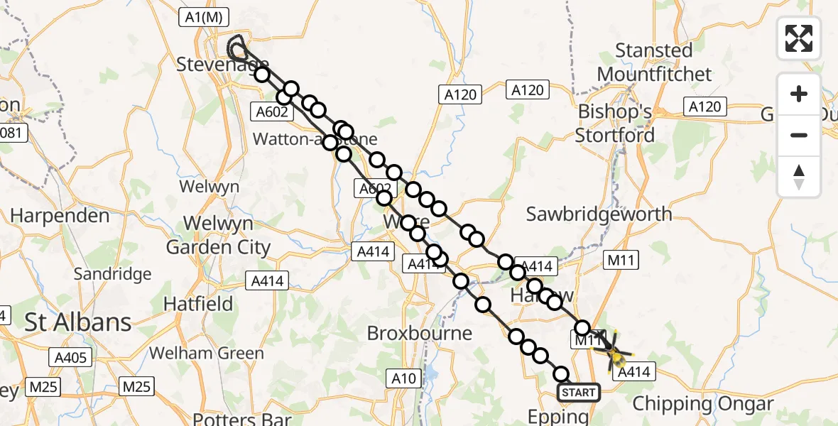 Routekaart van de vlucht: Police Helicopter to North Weald Bassett, Canes Lane