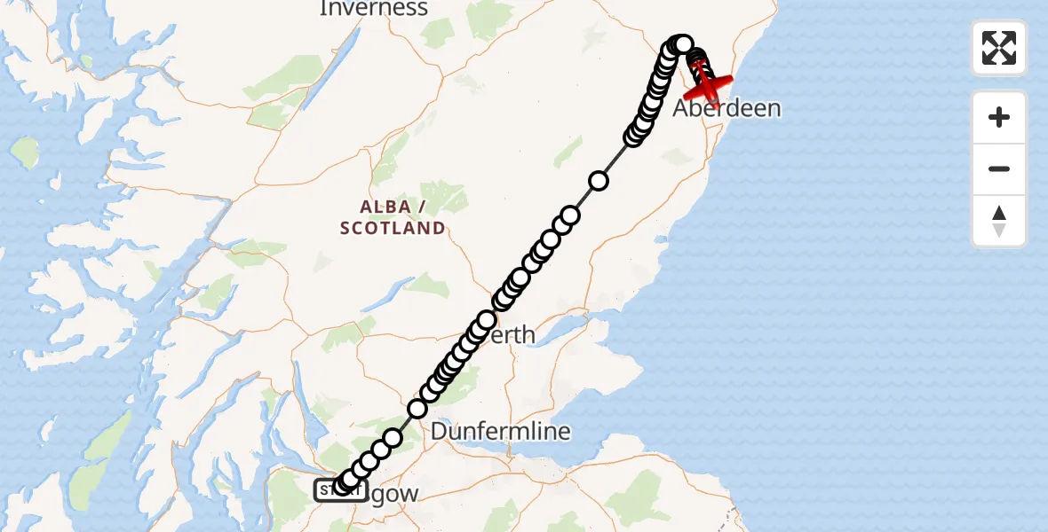 Flight route map: Air Ambulance Aircraft to Aberdeen City, Pitmedden Road