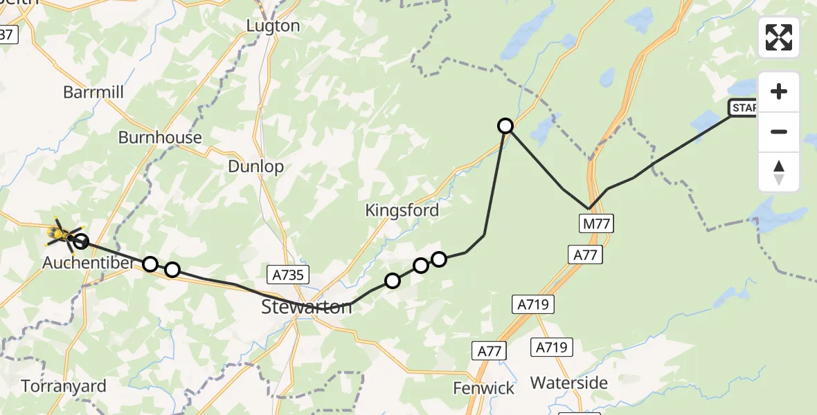 Routekaart van de vlucht: Police Helicopter to Auchentiber, B707