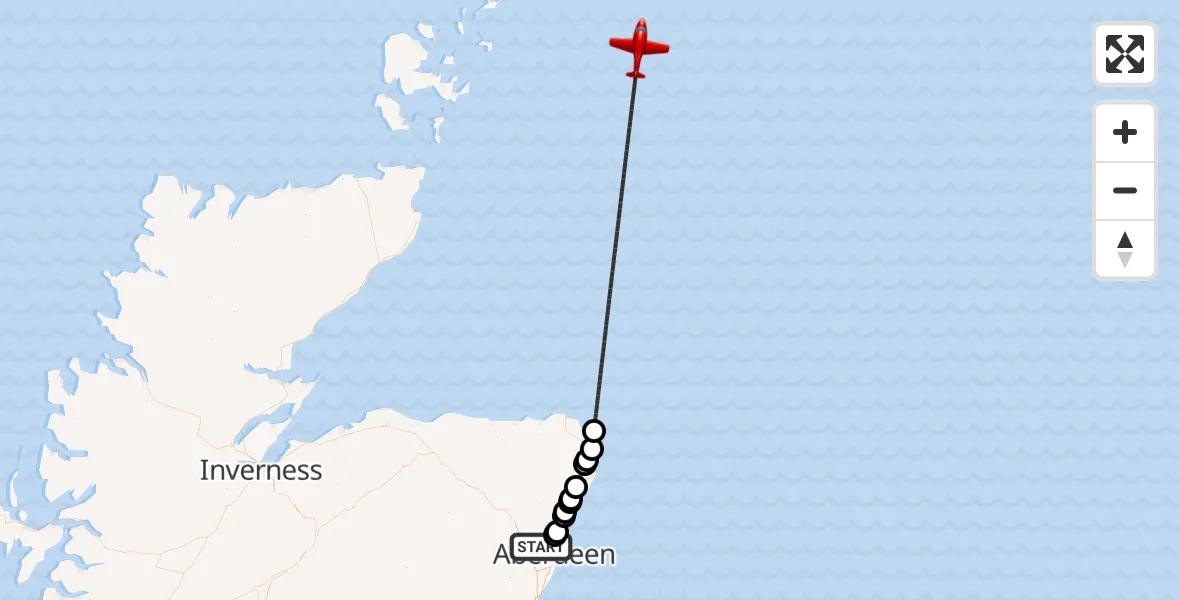 Flight route map: Air Ambulance Aircraft to North Sea, North Sea