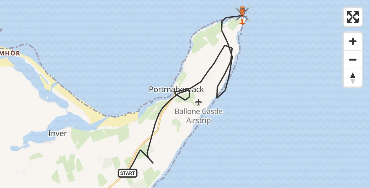 Flight route map: Coastguard Helicopter to Portmahomack, Tarbatness Road