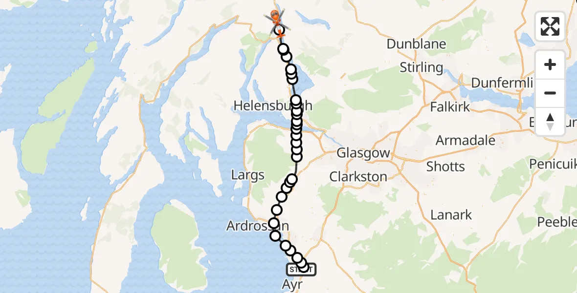 Flight route map: Coastguard Helicopter to Loch Lomond, Loch Lomond