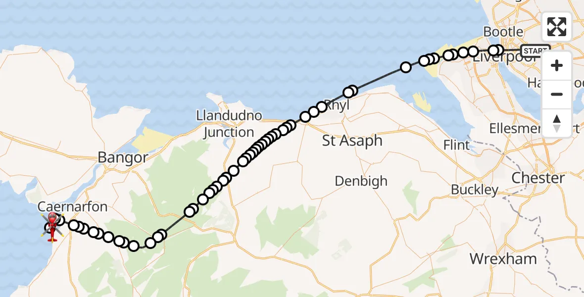 Flight route map: Air Ambulance Helicopter to Caernarfon Airport, Caernarfon Airport