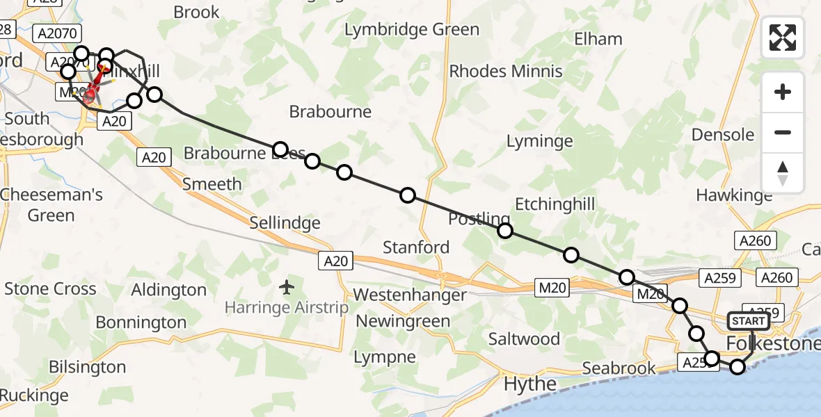 Routekaart van de vlucht: Air Ambulance Helicopter to Sevington, Sandy Lane