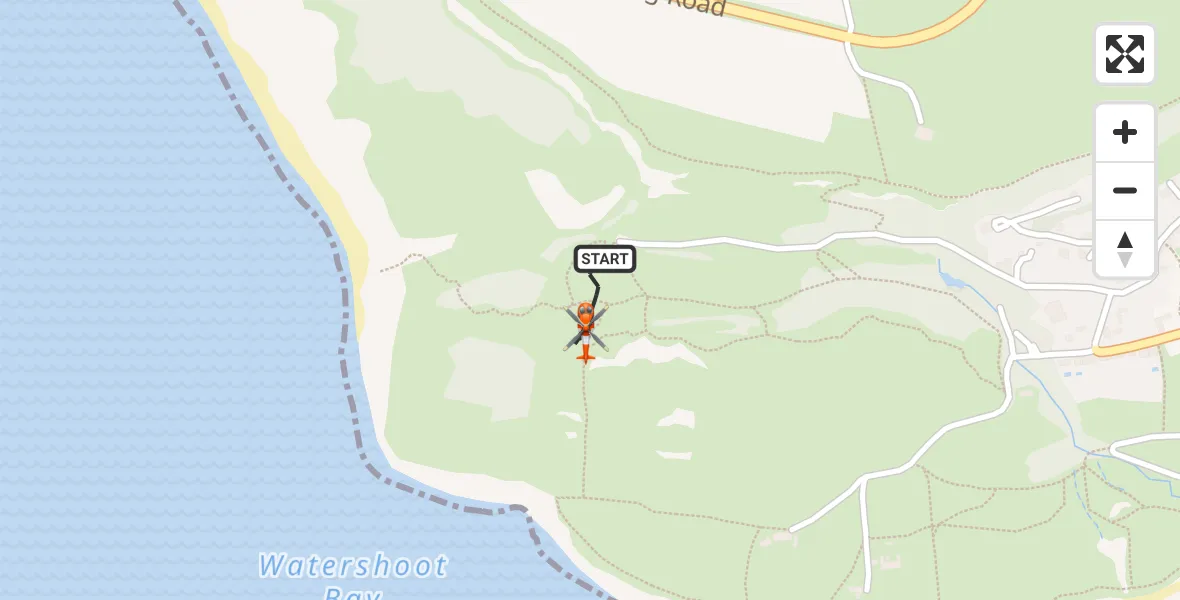 Flight route map: Coastguard Helicopter to Niton and Whitwell, Old Blackgang Road
