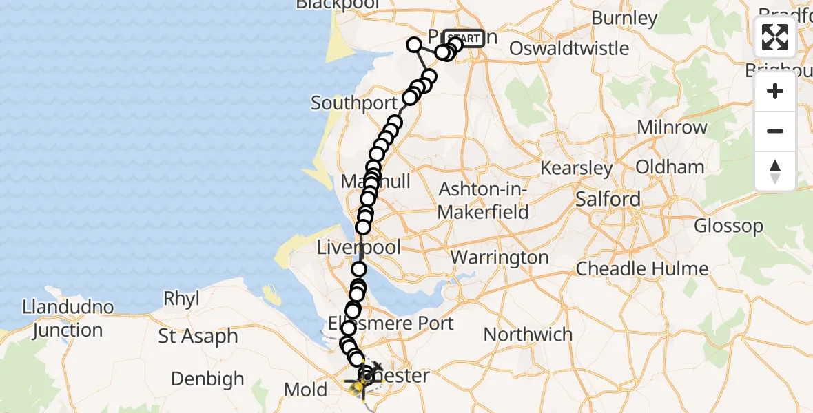 Flight route map: Police Helicopter to Hawarden Airport, Hawarden Airport
