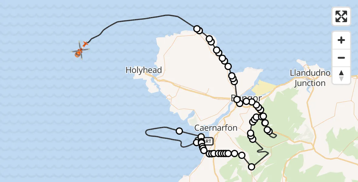 Flight route map: Coastguard Helicopter to Irish Sea, Irish Sea