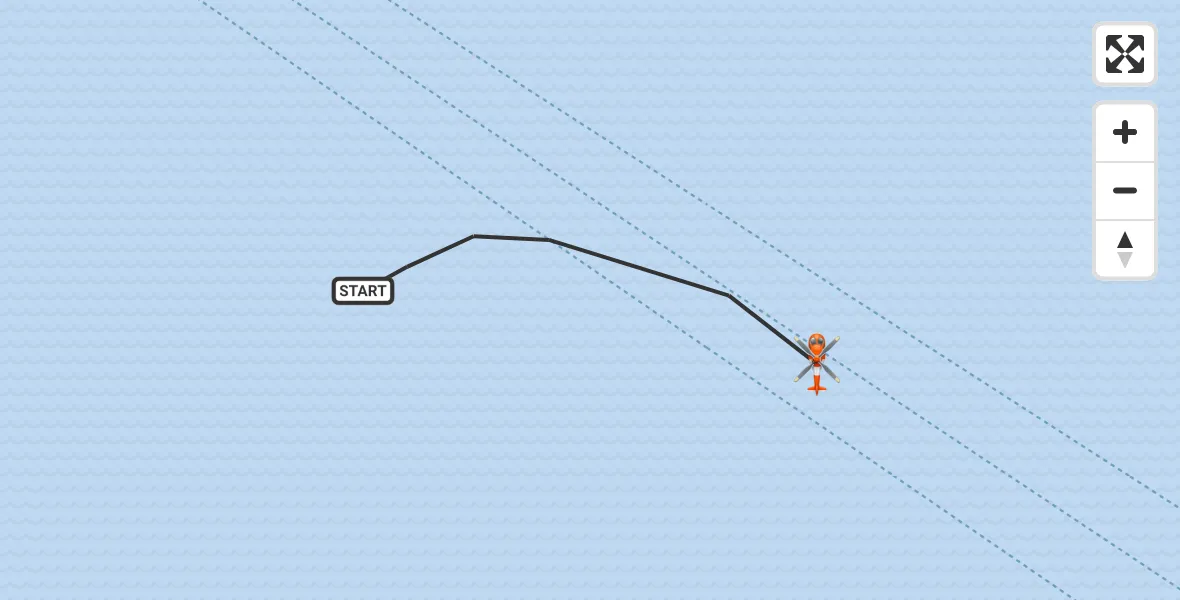 Flight path map showing Coastguard Helicopter route from North Sea to North Sea