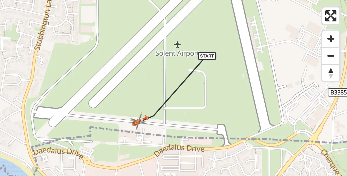 Flight path map showing Coastguard Helicopter route from Solent Airport to Solent Airport