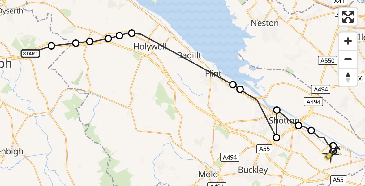 Routekaart van de vlucht: Police Helicopter to Hawarden Airport, Hawarden Airport