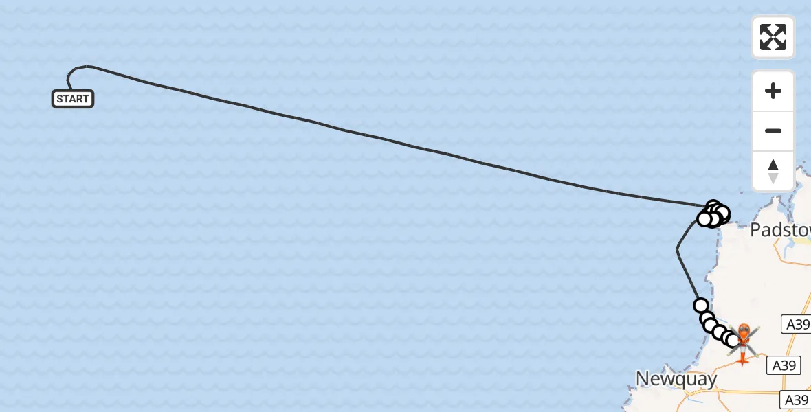Flight route map: Coastguard Helicopter to Cornwall Airport Newquay, Cornwall Airport Newquay
