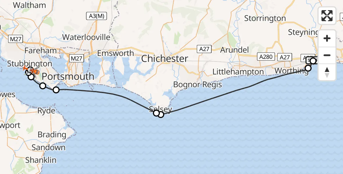 Flight route map: Coastguard Helicopter to Solent Airport, Solent Airport