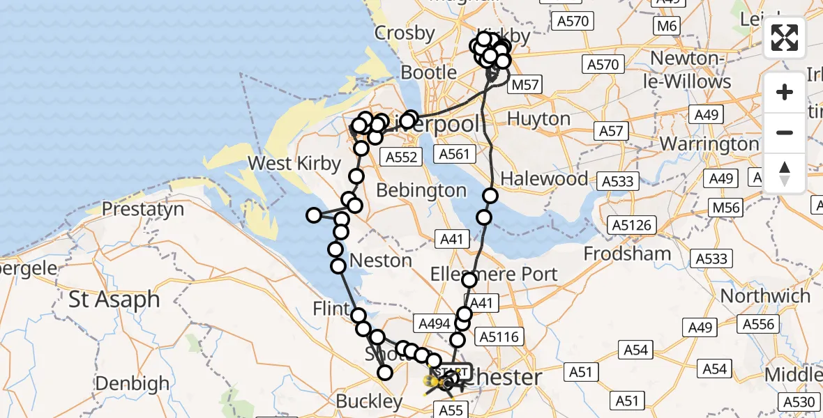 Routekaart van de vlucht: Police Helicopter to Hawarden Airport, Hawarden Airport