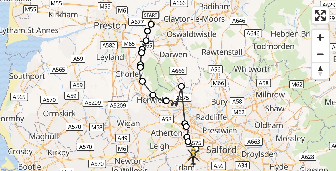 Routekaart van de vlucht: Police Helicopter to Manchester Barton Aerodrome, Manchester Barton Aerodrome