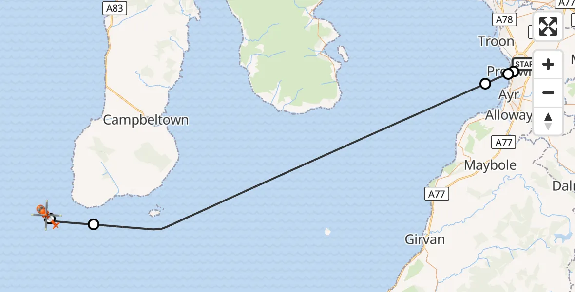 Flight route map: Coastguard Helicopter to Inner Seas, Inner Seas