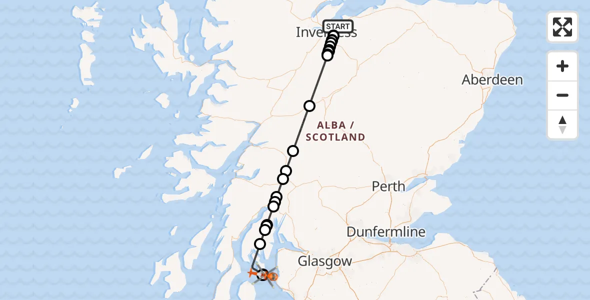 Flight route map: Coastguard Helicopter to Bute Airfield, Bute Airfield
