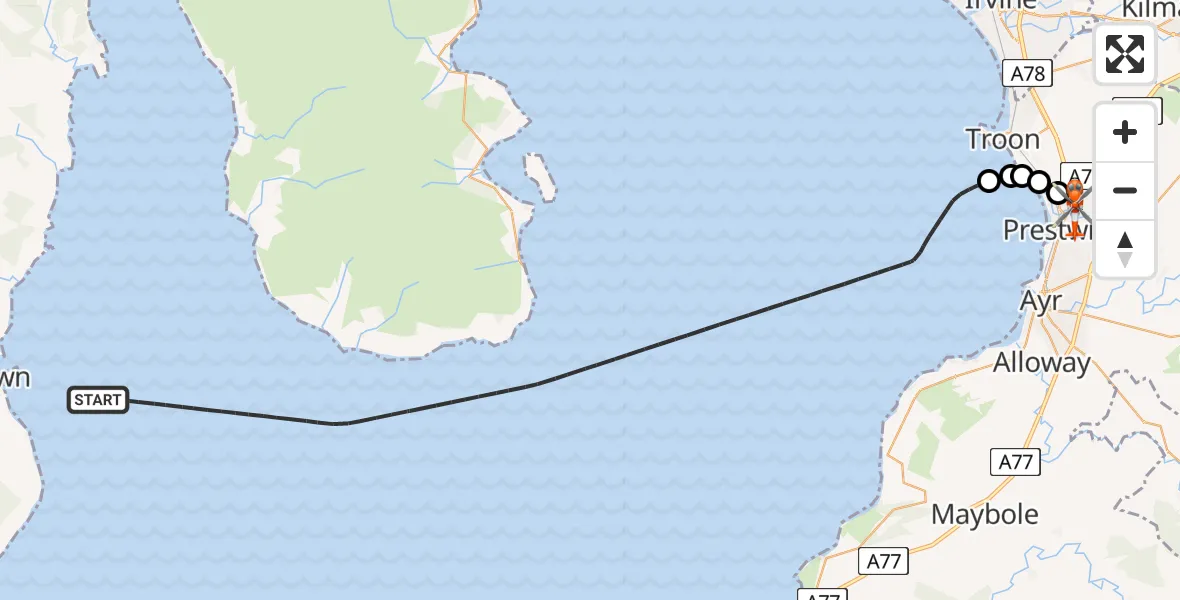 Flight route map: Coastguard Helicopter to Glasgow Prestwick Airport, Glasgow Prestwick Airport