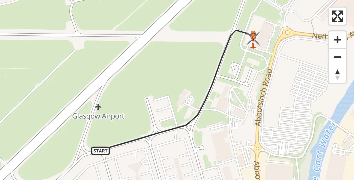 Flight path map showing Coastguard Helicopter route from Glasgow Airport to Glasgow Airport