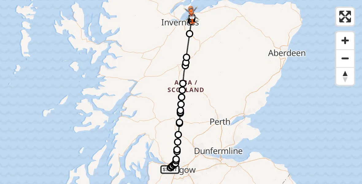 Flight route map: Coastguard Helicopter to Lochside, A96