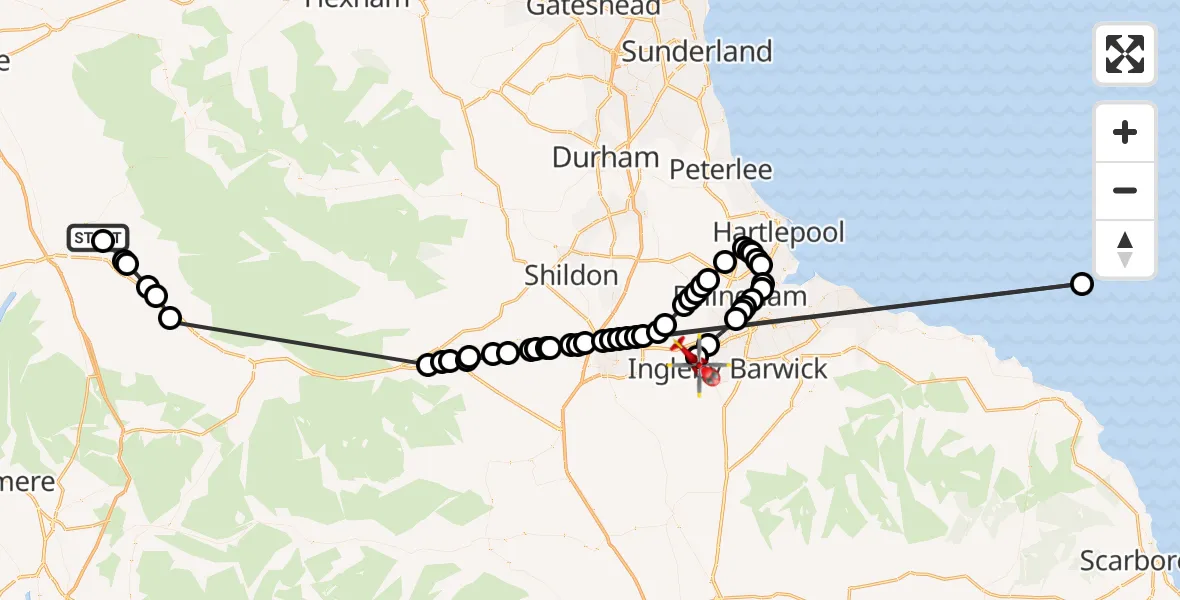 Flight route map: Air Ambulance Helicopter to Egglescliffe, Egglescliffe