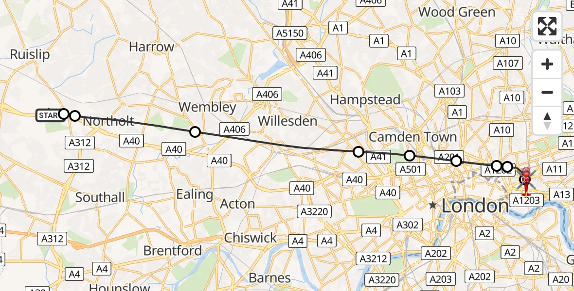 Flight route map: Air Ambulance Helicopter to Royal London Hospital, Royal London Hospital