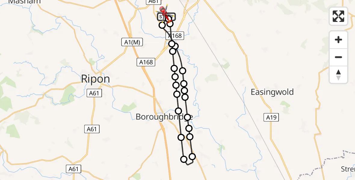Flight route map: Air Ambulance Helicopter to RAF Topcliffe, RAF Topcliffe