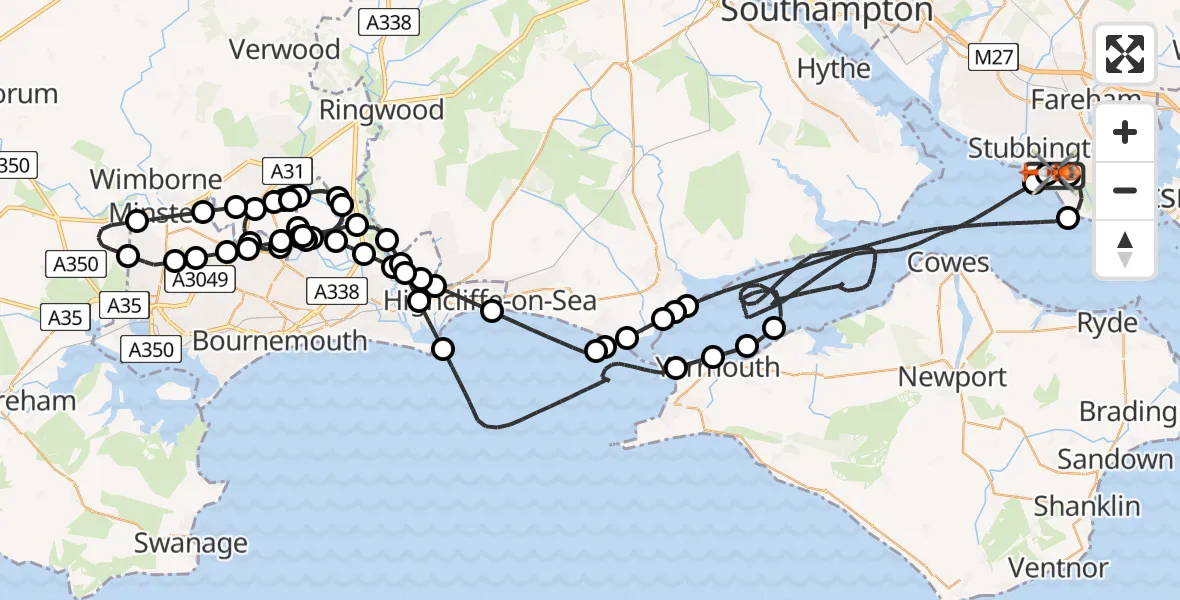 Flight path map showing Coastguard Helicopter route from Solent Airport to Solent Airport