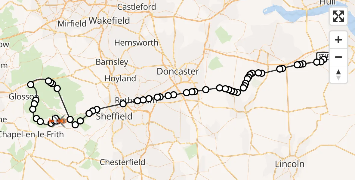 Flight route map: Coastguard Helicopter to Hope, Edale Road