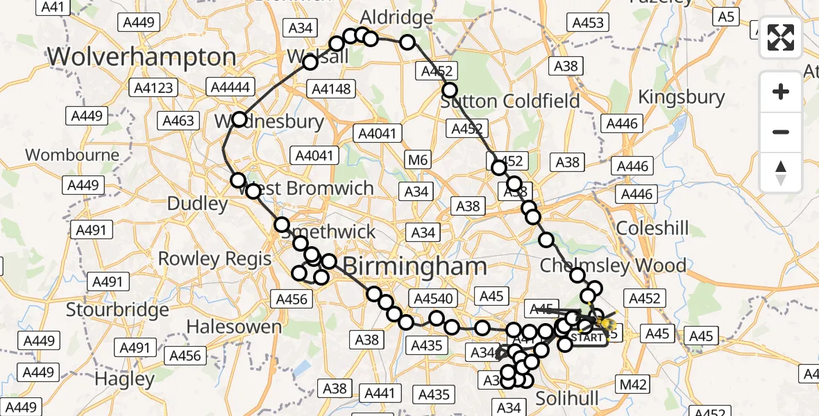 Routekaart van de vlucht: Police Helicopter to Birmingham Airport, Birmingham Airport